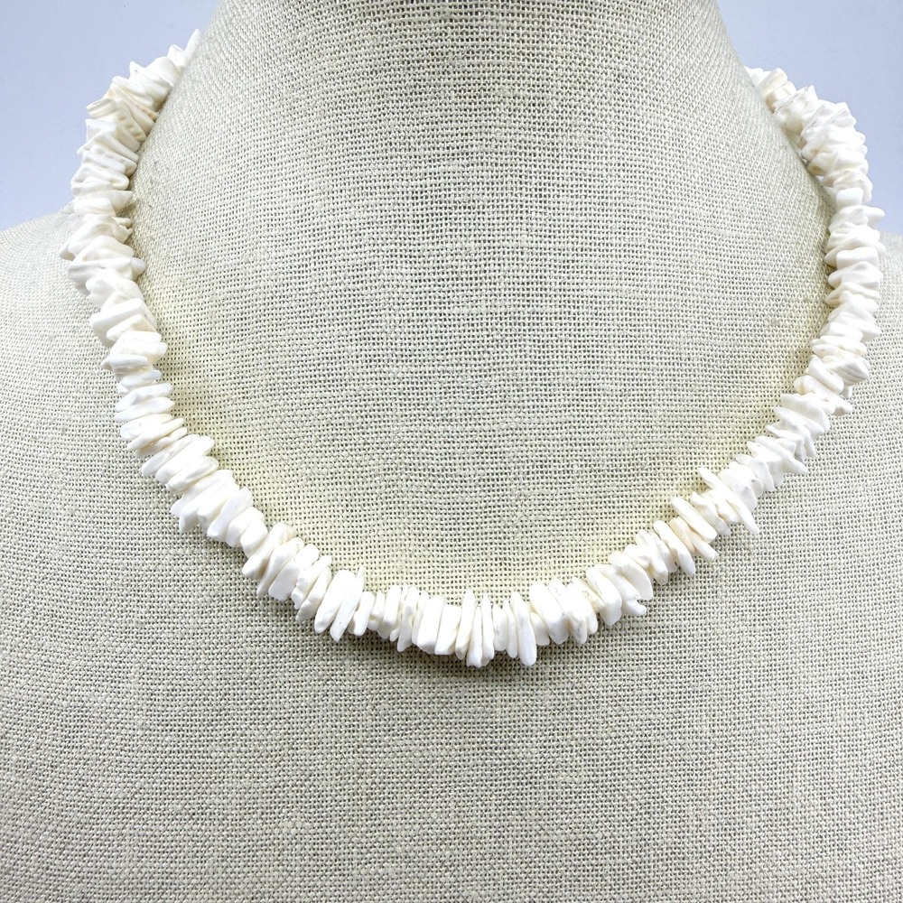 White Heishi Shell Bead Necklace - Boho Coastal Summer Layering Piece